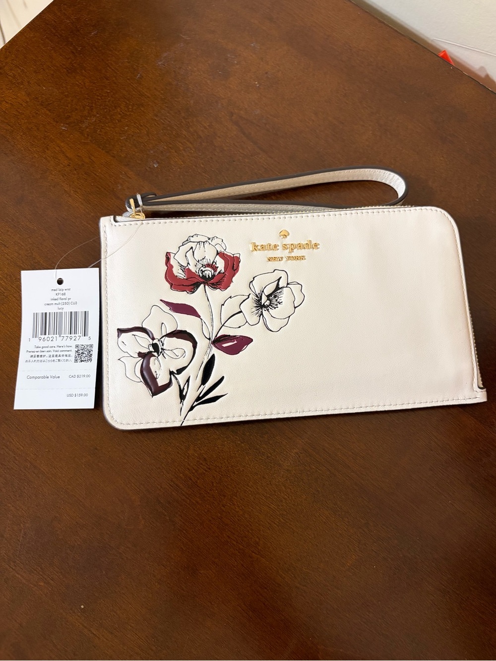 kate spade Cream Leather Lucy Floral Wristlet MSRP $159